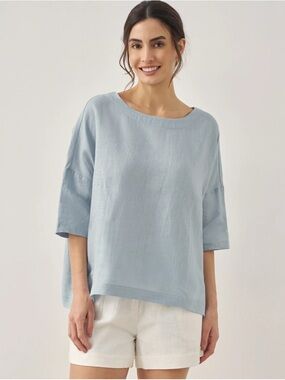 Lintico Aurora 100% Linen Boatneck 3/4 Sleeve Top Minimal Laggen Look Womens L